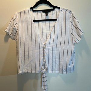 Striped button up crop top with front tie